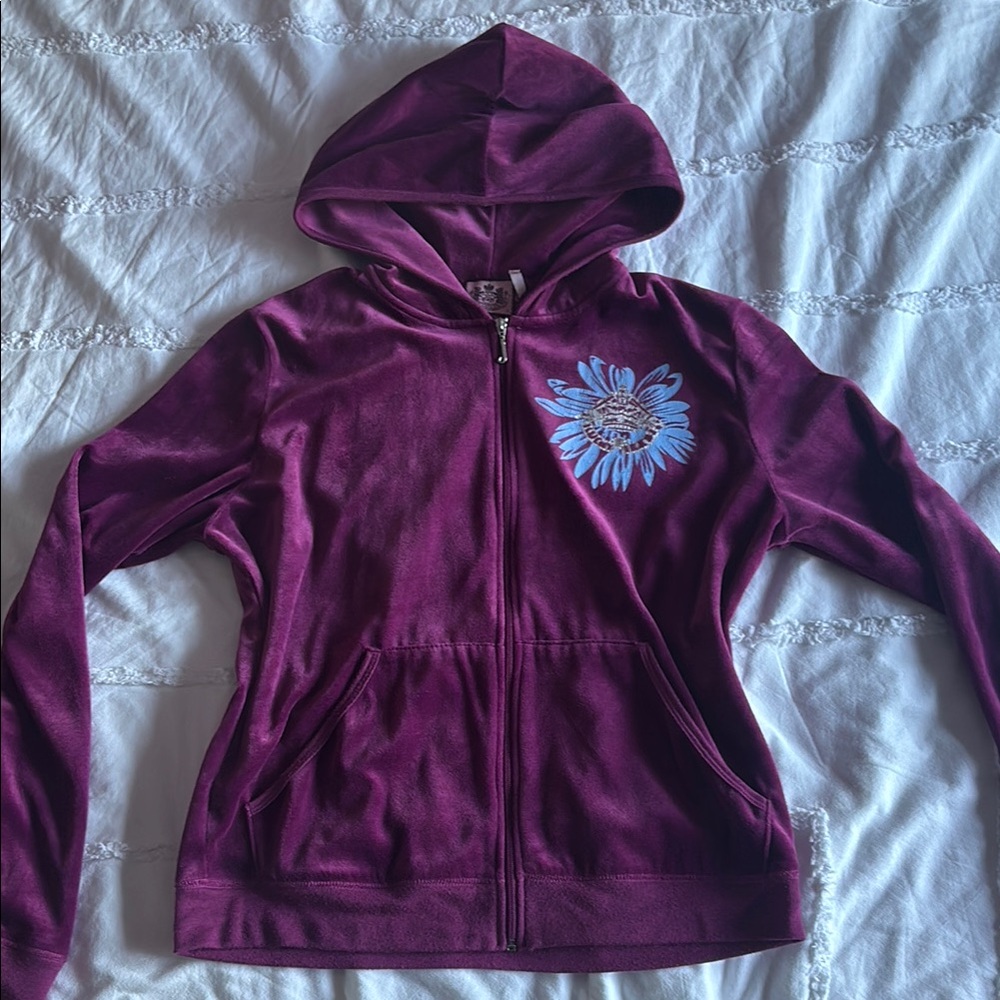 Juicy Couture rare Plum zip up with Teal Floral Accent